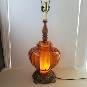For Marissa ONLY!! Vintage 70's  Fat Amber Glass Diffuser Night Light Lamp, REDUCED SHIPPNG, 2 Bulb Ornate Gold Tone Amber Glass Table Lamp