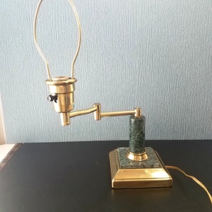 Vintage Swing Arm Desk Lamp. Green Marble Piano Arm Office Lamp. 3 Way Bulb