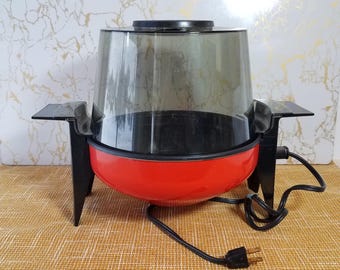 Vintage 80's Electric Kettle Popcorn Popper, Retro Orange and Smokey Grey Popcorn Popper