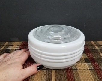 Vintage 6.5 Inch Glass Drum Ceiling Light Cover, 5.75 Inch Fitter, MCM White/Clear Glass Replacement Ceiling Shade