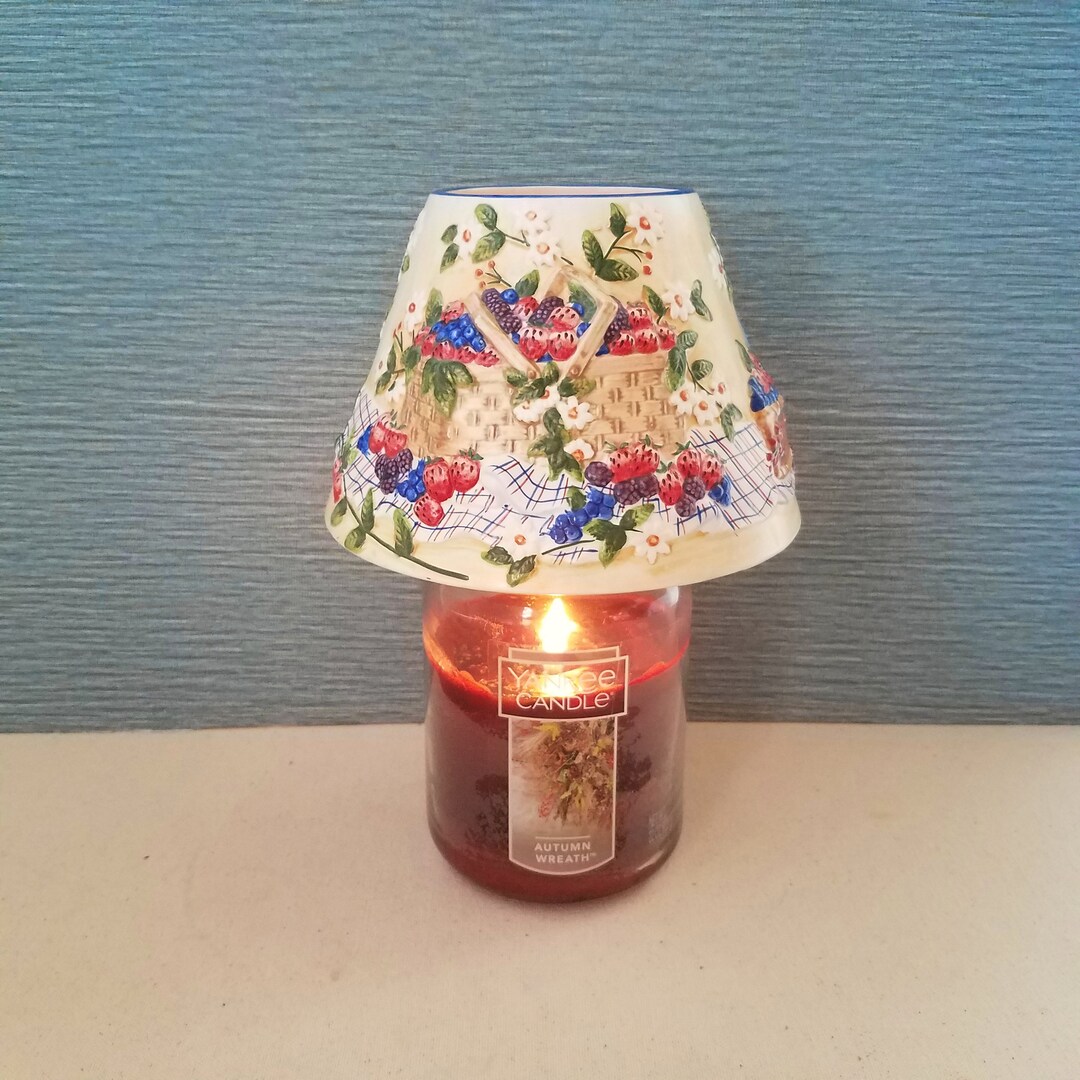 Whimsical Berry Basket Picnic Candle Shade, Wild Berries and Daisies