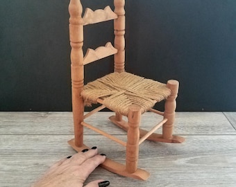 Vintage Rustic Doll Rocking Chair, 12 Inches, Doll Rocking Chair with Woven Seat