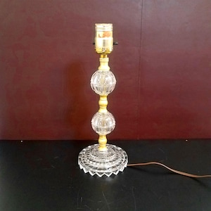 Vintage Faceted Clear Glass Bedside Lamp, Small Glass Table Lamp with Small Glass Globes