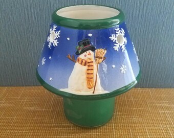 Snowfull Snowman Jar Candle Shade,  Wintery Ceramic Candle Topper