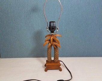 Small Double Palm Tree Table Lamp with Cord Switch, Cheyenne Palm Tree Lamp, Side Table Lamp