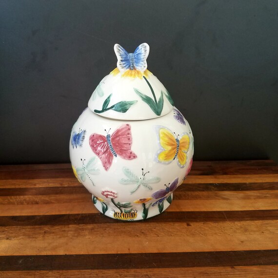 Whimsical Butterfly Cookie Jar Dragonflies Floral Butterfly Etsy