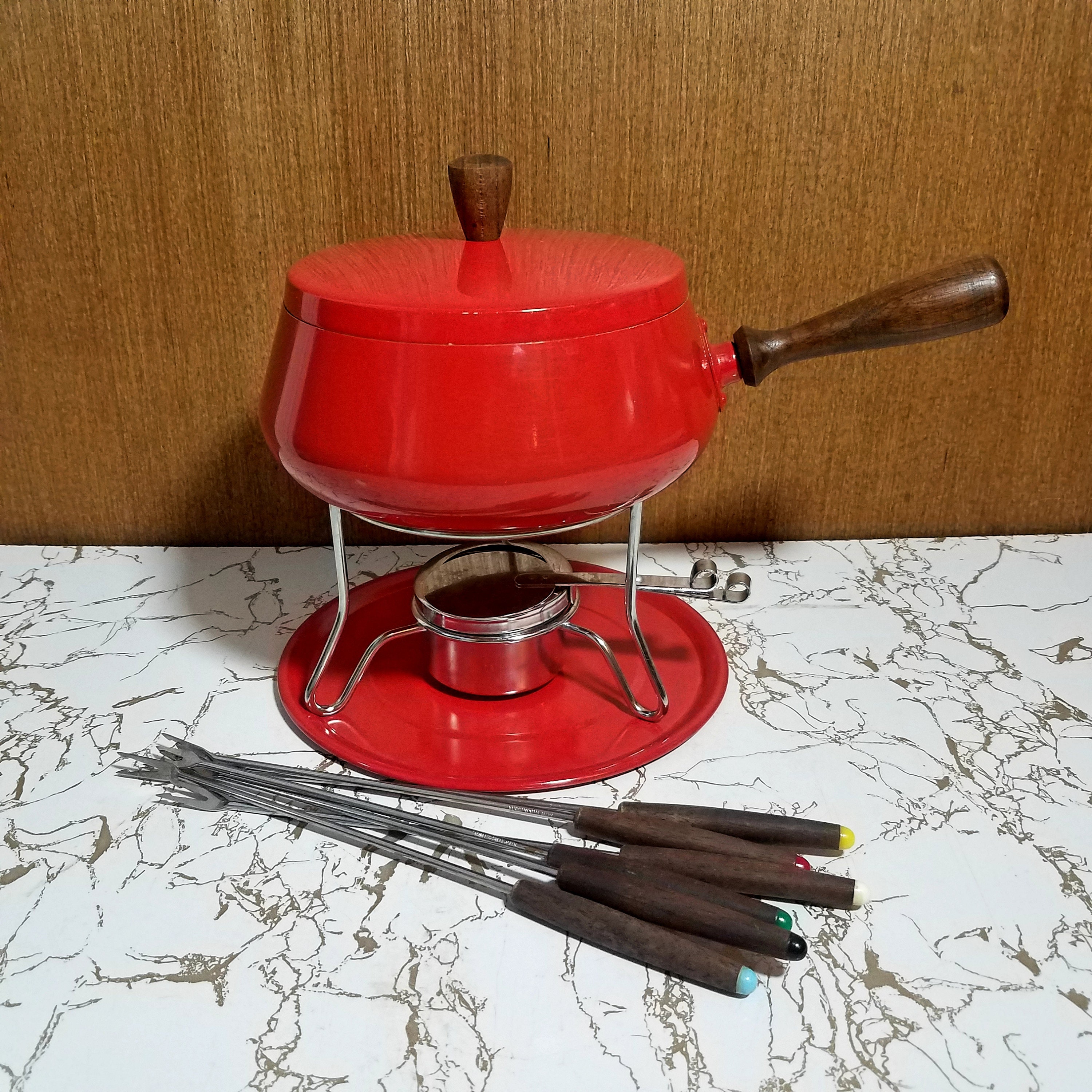 Vintage Oster 1970's Electric Fondue Pot Set RED Made In The USA Working