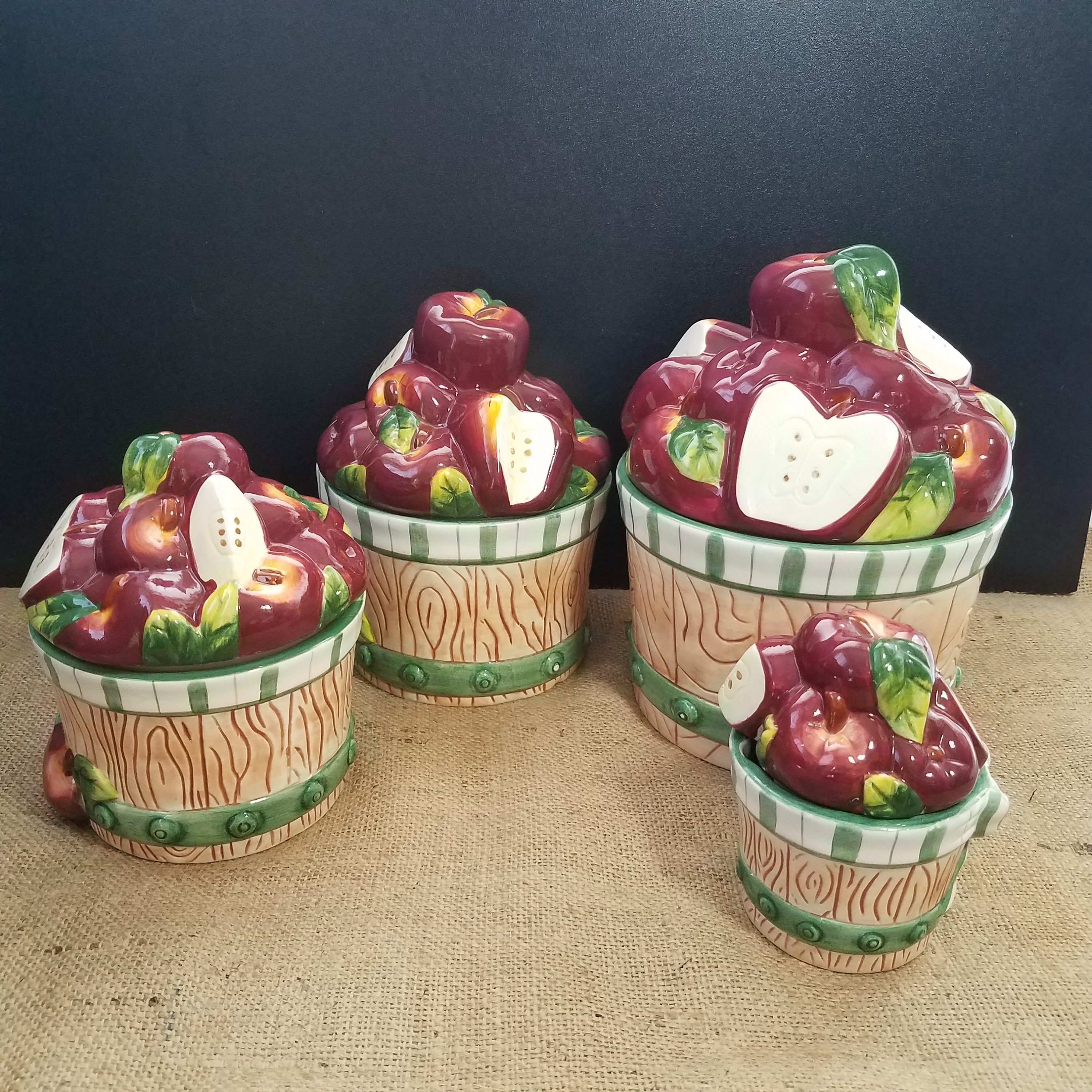 Vintage Apple Basket Canister Set 80's Apple Kitchen Etsy