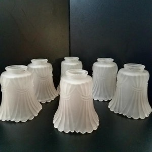 Vintage Square Art Deco Draped Pendant Shades, 2 1/8 Inch Fitter, Frosted Ceiling Fan Shades, Replacement Pendant Shades, Sconce Shade