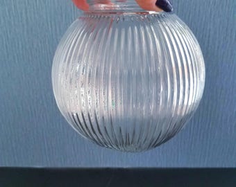 Vintage Ribbed 6.5 Inch Fixture Globe, 3 1/8 Inch Fitter, Clear Glass Replacement Shade, Ribbed Glass Light Cover