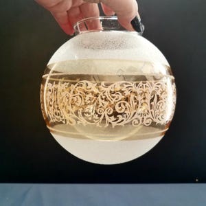 Vintage Amber and Beaded Glass Globe, 3 1/8 Inch Fitter, 6 Inch Globe, Champagne Stenciled Globe