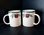 Vintage Crock Shop Apple Coffee Cups, Set of 2, 90s Apple Mugs