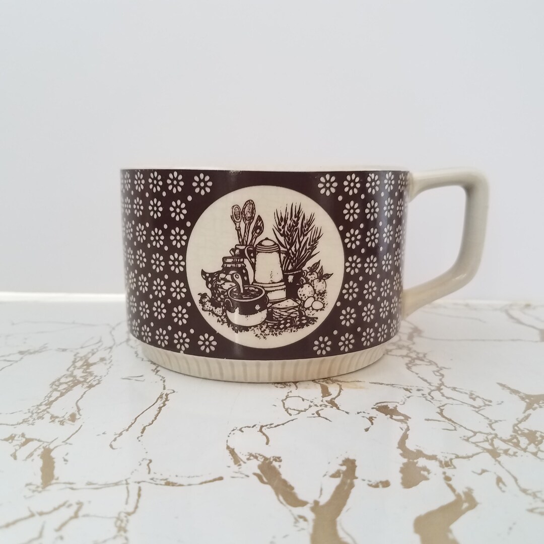 Retro Soup Cup Brown Daisy Soup Mug 70s Enesco Country Etsy