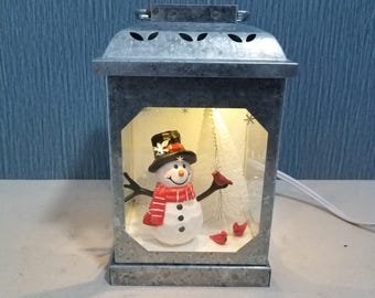 Galvanized Lantern Frosty the Snowman Lighted Wax Warmer, Winter Snowman Tart Warmer