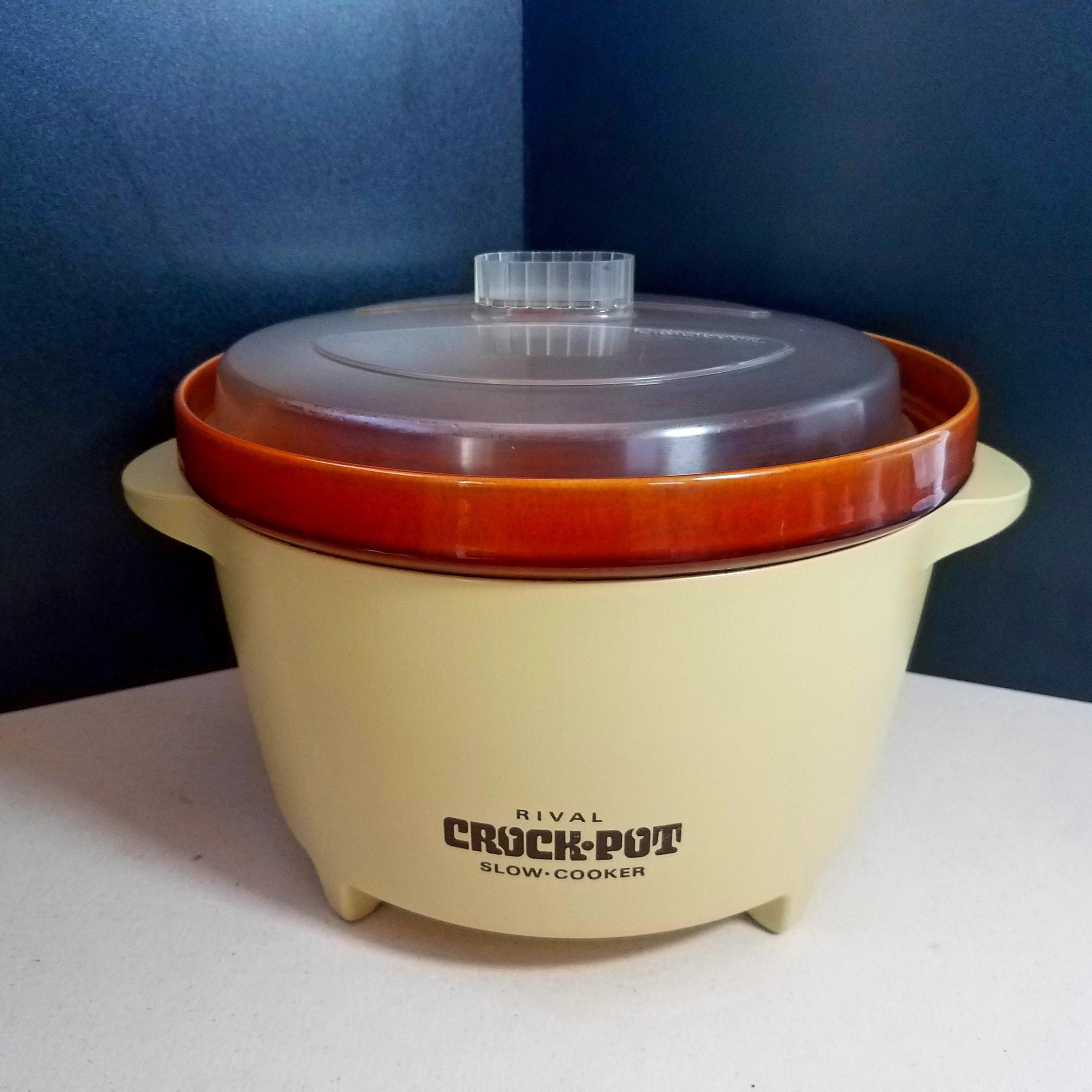 Vintage Rival Crockpot 3.5 Quart Floral Slow Cooker Herb Pattern Crockpot  With Original Plastic Lid Heated Slow Cooker Retro Kitchen 