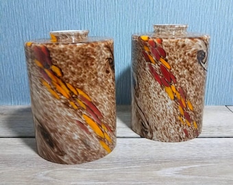 Cylinder Swirled Art Glass Pendant Shade, 2 1/8 Inch Fitter, Brown, White, Yellow, Red, Murano Style Pendant Shade