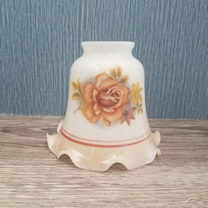 Vintage Delicate Fluted Pendant Shade with Brown Roses, 2 1/8 Inch Fitter, Glass Replacement Shade, Ceiling Fan Replacement Shade