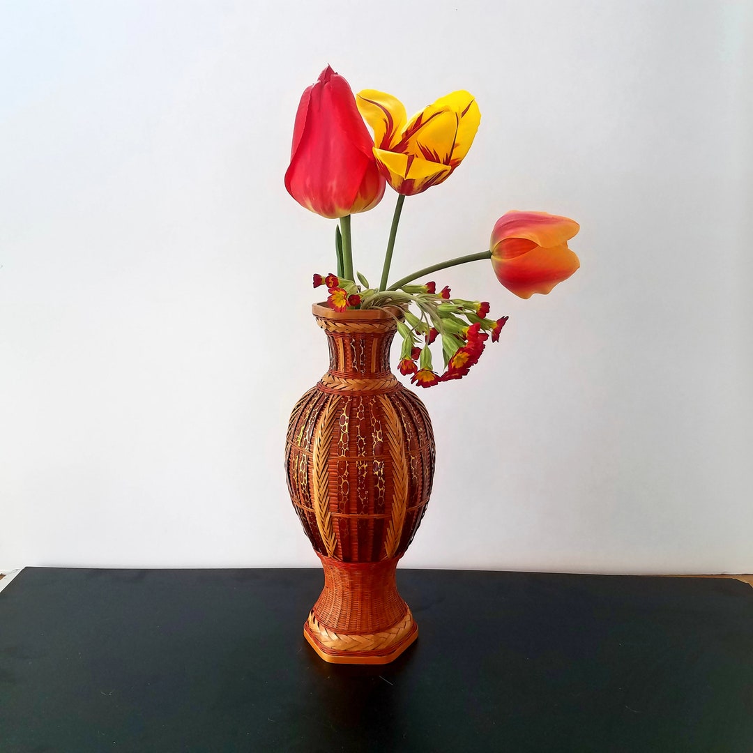 Beautiful Handwoven Rattan Wicker Flower Vase With Ceramic Etsy