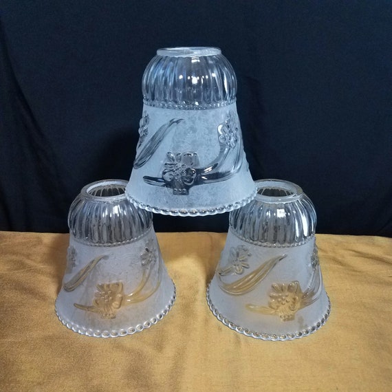 Vintage Clear and Frosted Glass Pendant Shade With Bas Relief