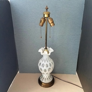 Vintage Fenton Coin Dot Dual Socket Table Lamp, 1930&#39;s Fenton Milk Glass and Brass Vase Table Lamp, NEW Wiring!!
