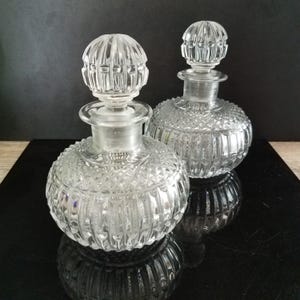 Set of 2, Vintage Hand Formed Glass Decanter with Glass Stopper, 6 Inch Perfume Decanter