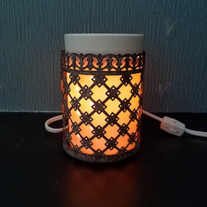 Scentsy Luminous Porcelain Wax Warmer with Lattice Metal Wrap,   Unglazed White Porcelain Warmer with Metal Morrocan Cage