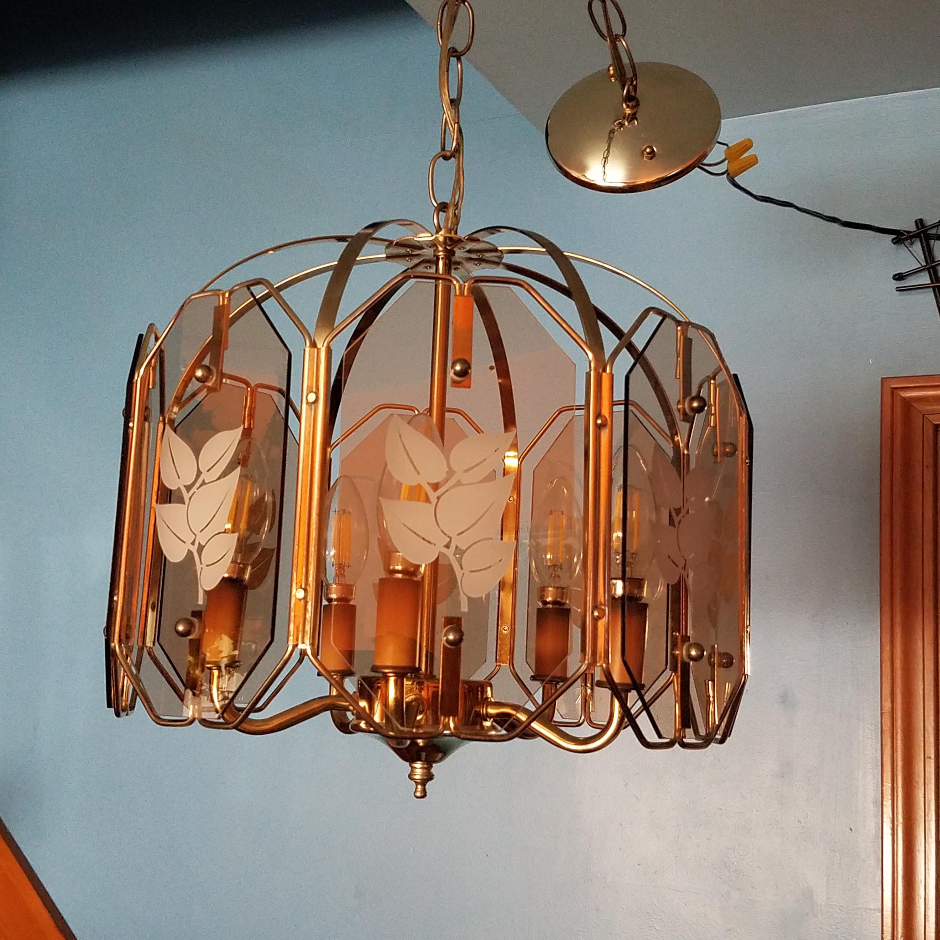 Vintage 80s Chandelier Amber Glass - Etsy