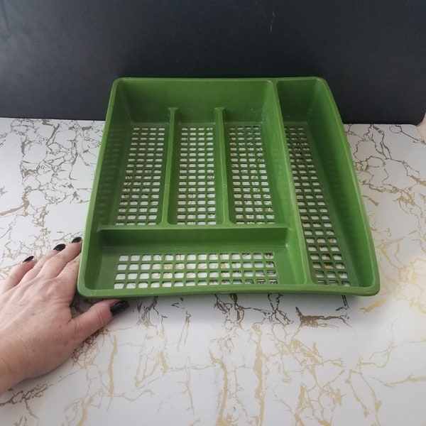 Retro Mod 70's Silverware Tray,  Avocado Green Flatware Caddy, Retro Kitchen