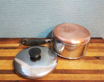 6 Quart 79 Copper Bottoms Revere Ware Pan With Lid, Double Handles