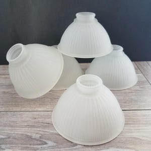 Vintage Frosted Ribbed Glass Dome Pendant Shade, 2 1/8 Inch Fitter, Retro Headlight Style, Glass Replacement Shade