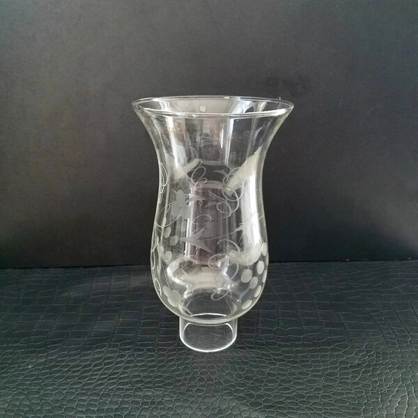 Clear Candle Hurricane Shade With Etched Grape Design, 1 5/8 Inch Fitter, Chandelier Cup Shade