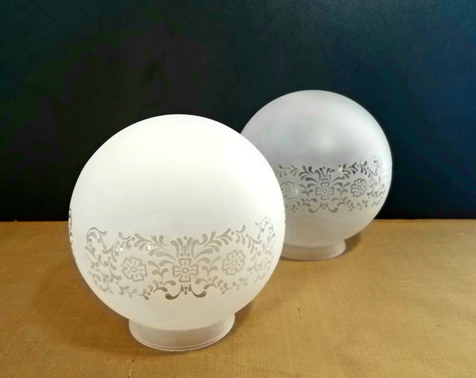 6 Inch White Frosted Glass Light Globe With Floral Pattern, 3 1/8 Inch