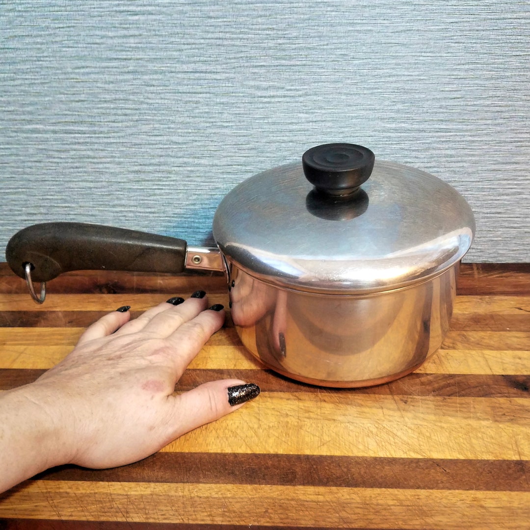 1970's 6 Inch Revere Ware Copper Bottom 1 1/2 Quart Saucepan With Lid