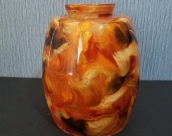 Short Amber/Orange/Gold/Red Art Glass Pendant Shade, 2 1/8 Inch Fitter, 5.5 Inches Tall
