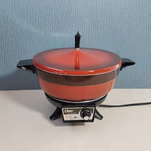 Retro Oster Classic Super Pan, Orange and Brown, Like New, Slow Cooker, Fondue Pot, Double Boiler, Chocolate Melter, Electric Pot