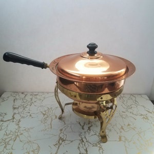 Vintage Copper and Brass Chaffing Pan with Bakelite Handles, Double Boiler Warming Pan, Japan