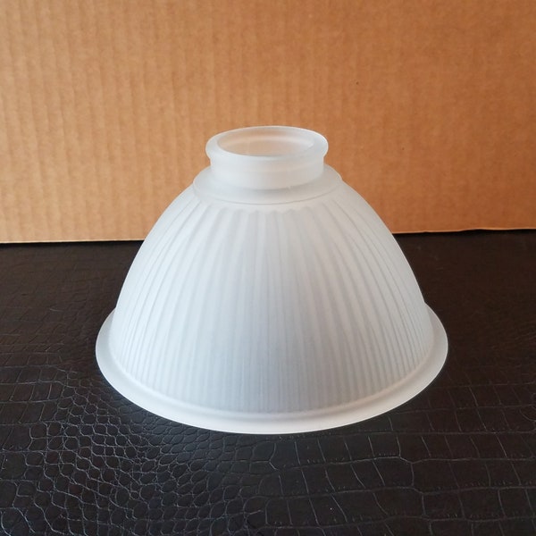 Vintage Frosted Ribbed Glass Dome Pendant Shade, 2 1/8 Inch Fitter, Retro Headlight Style, Glass Replacement Shade