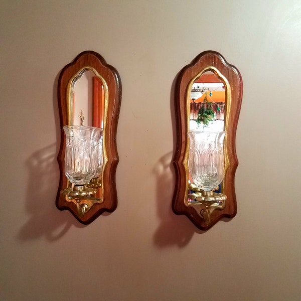 Set of 2, Vintage Mirrored Candlestick Holders with Clear Glass Votive Holders, Wall Sconce Candle Holder