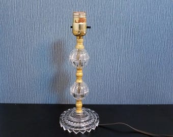Vintage Faceted Clear Glass Bedside Lamp, Small Glass Table Lamp with Small Glass Globes