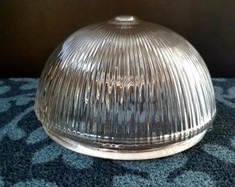 Clear Ribbed Ceiling Dome Light Cover,  7.75 Inch Fitter with Lip, Replacement Glass Shade, Flush Mount Downrod (c)