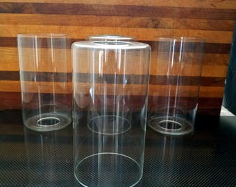 Clear Glass Cylinder Pendant Shade, 1 5/8 Inch Neckless Fitter,  Replacement Glass Shade