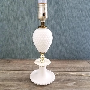 Vintage 1960s Hobnail Boudoir Lamp, Small Hobnail Milk Glass Lamp, MCM Bedside Lamp