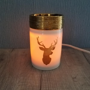 White Ceramic Wax Warmer With Brilliant Gold Stag and Bowl, Winter Tart Melter, Fragrance Lamp