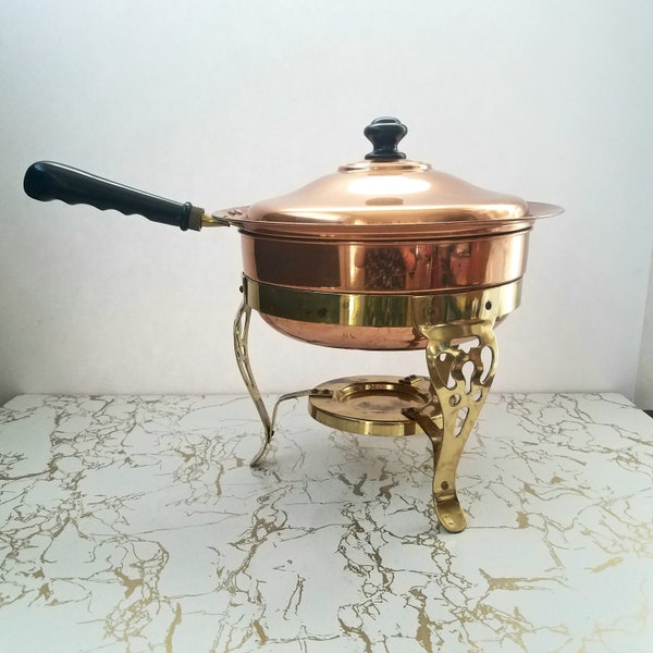 Vintage Copper and Brass Chaffing Pan with Bakelite Handles, Double Boiler Warming Pan, Japan