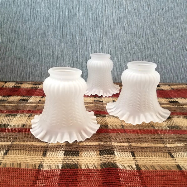 Vintage Frosted Petticoat Pendant Shades (F), 2 1/8 Inch Fitter, Ruffled Ceiling Fan Shades, Glass Replacement Shade, Gooseneck Lamp Shade