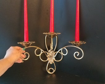 Retro Gold Tone Metal 3 Candle Wall Sconce, Wall Candle Holder