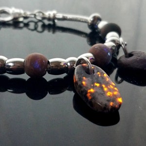 Yooperstone Charm Bracelet with Indian Jasper, Fluorescent Sodalite.   FREE 365nm UV Viewing Light!!!