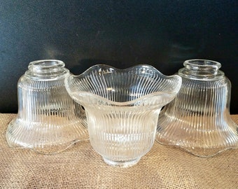 Larger Ribbed Glass Pendant Shade, 2 1/8 Inch Fitter, Prismatic Glass Pendant Shade,