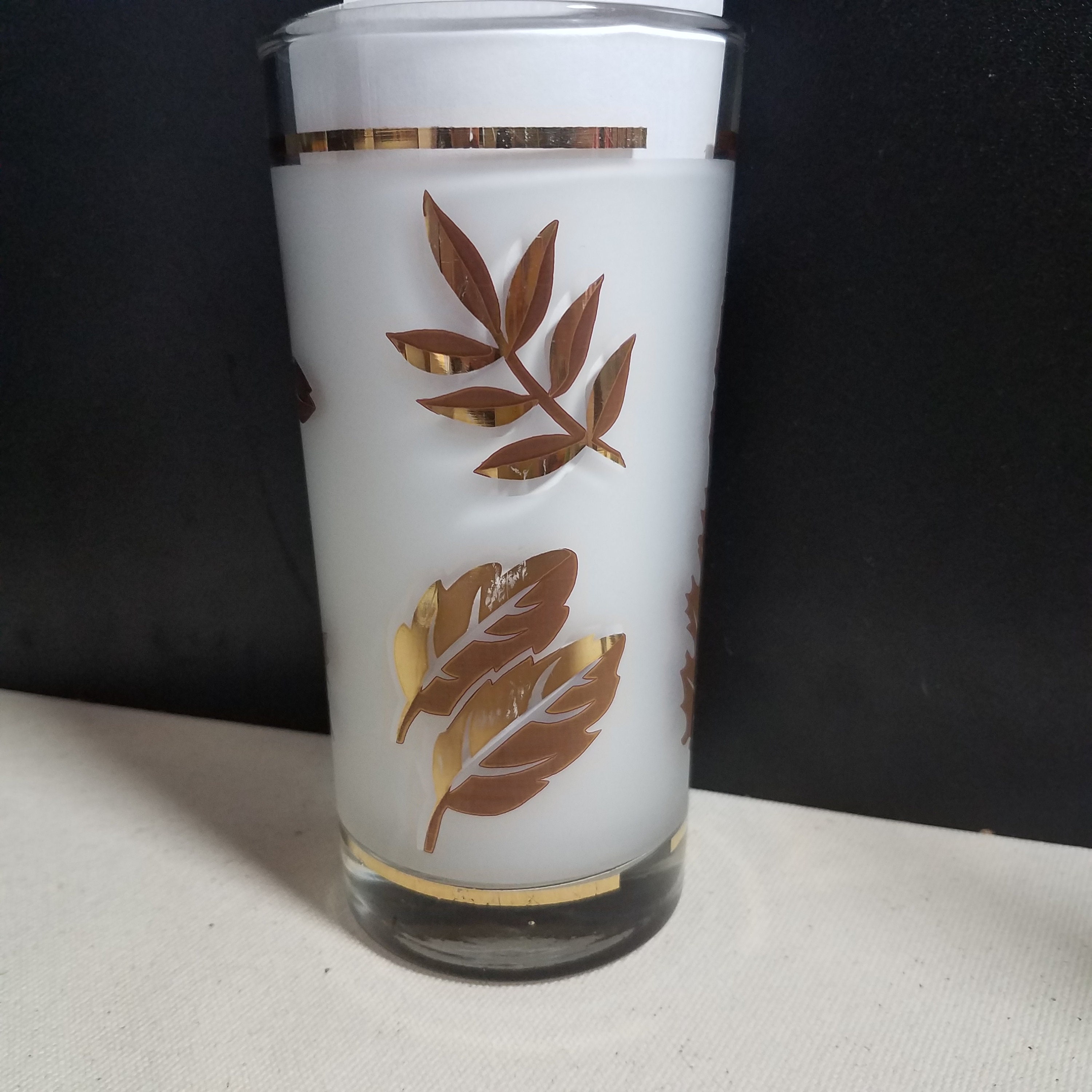 Set of 4 Frosted Gold Leaf Glasses MCM 1960s Tom Collins Etsy