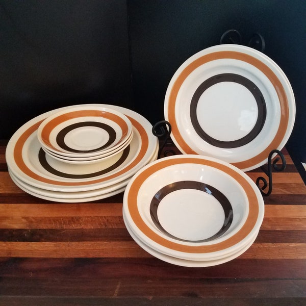 Vintage Carrigaline Pottery Dinnerware, Carrigaline Colleen Striped Dishes, Republic of Ireland, Dinner Plate, Saucer, Bowl, Bread Plate